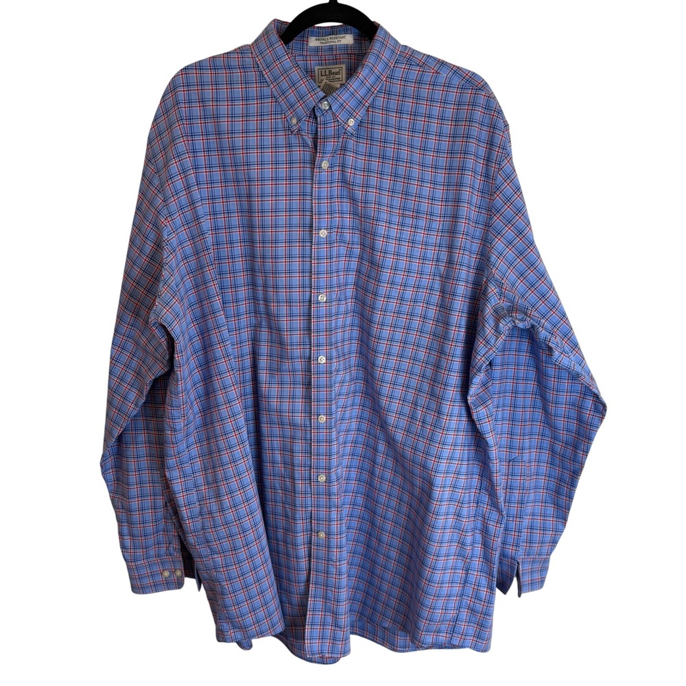 LL Bean Wrinkle‎ Resistant Traditional Fit Plaid Button Down Shirt XXL Tall